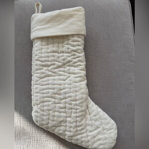 Pottery Barn Ivory Channel Quilted Velvet Stocking